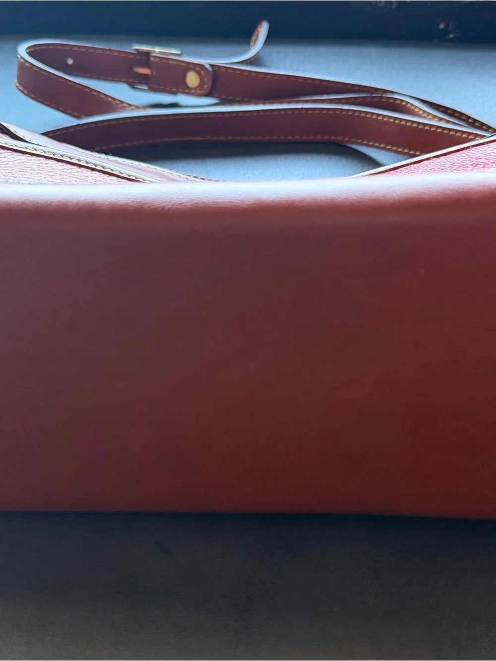 Dooney & Bourke Red Pebbled Leather Shoulder Bag with Brown Trim